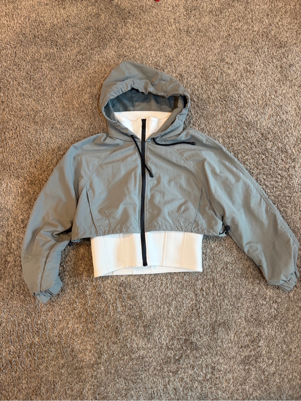 Zara Cropped Hooded Bomber in grey with White Waist Panel
